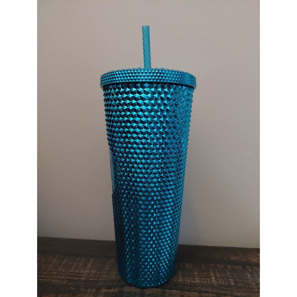 Starbucks 2023 Teal Blue Bling Studded 24 oz. Tumbler Aqua Blue Shiny Brand New - Picture 2 of 7